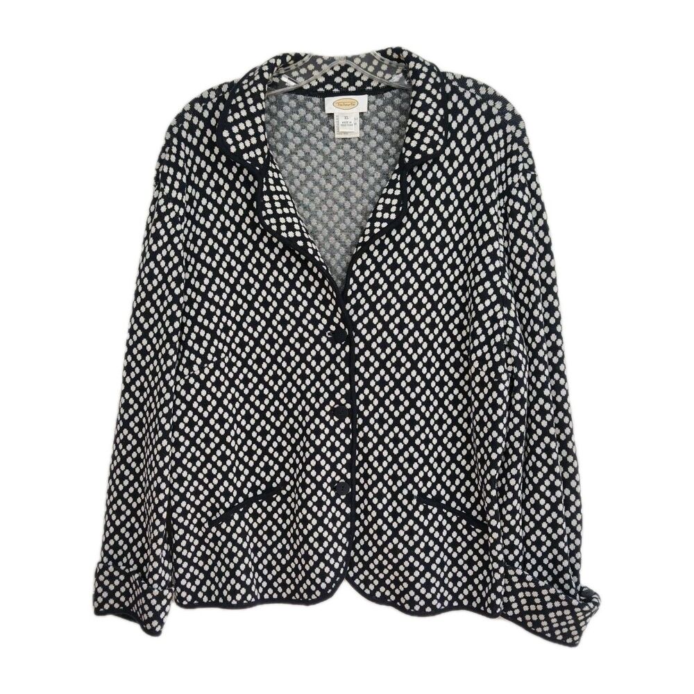 Talbots 3-Button Women's Button-up Blazer, XL, Navy w/ White Dots, long sleeves